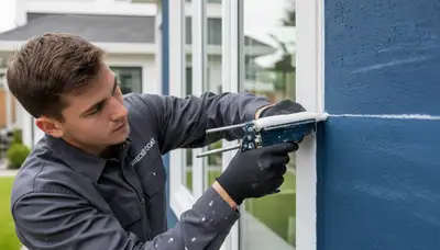 Professional caulking and sealing on Olathe KS home exterior to prevent moisture and improve energy efficiency