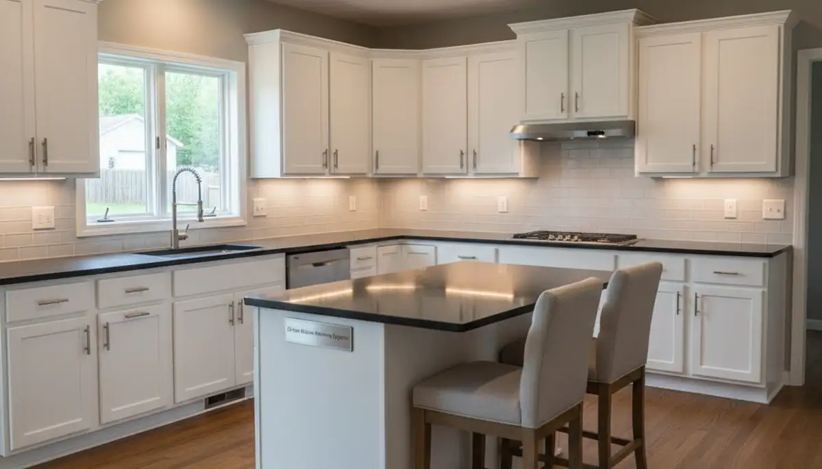 Refinished kitchen cabinets in Olathe, KS showcasing smooth, durable finishes by local painting experts
