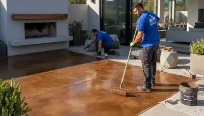 Professional concrete staining on residential driveway in Olathe, KS for durable, weatherproof finish