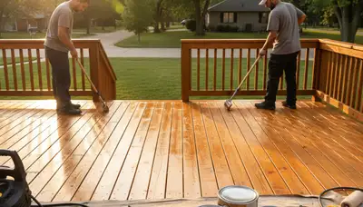 Professional deck staining in Olathe KS enhancing wood beauty and weather protection for outdoor decks