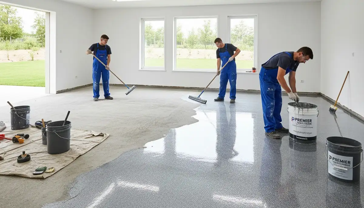 Epoxy garage floor coating in Olathe, KS by professional house painters for durable concrete protection