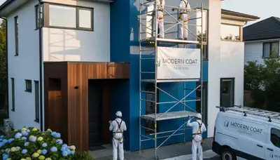 Professional exterior house painters working on a two-story home in Olathe, KS