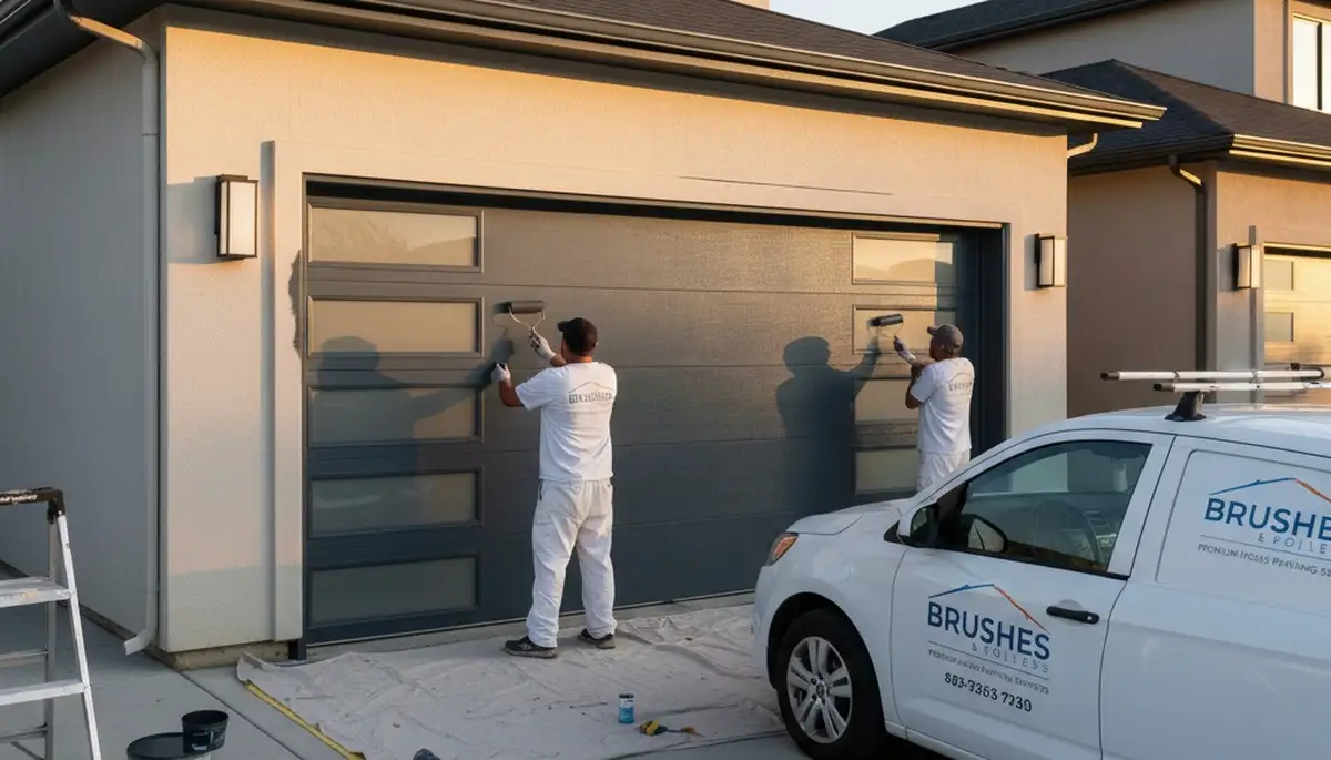 Professional garage door painting by house painters in Olathe, KS enhancing curb appeal