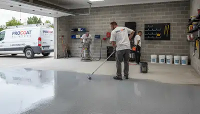 Professional epoxy garage floor coating by house painters in Olathe, KS for durable, sleek finish