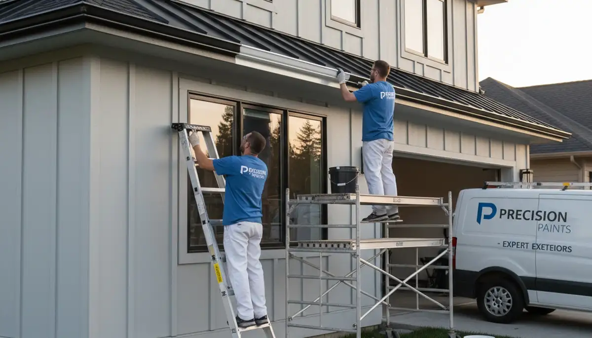 Professional gutter painting on a home exterior in Olathe, KS by expert house painters