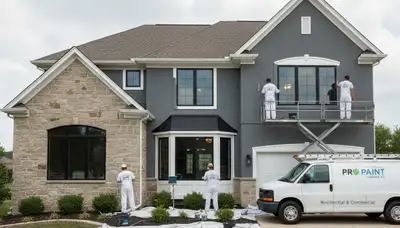 Professional house painters repainting a home exterior in Olathe, KS