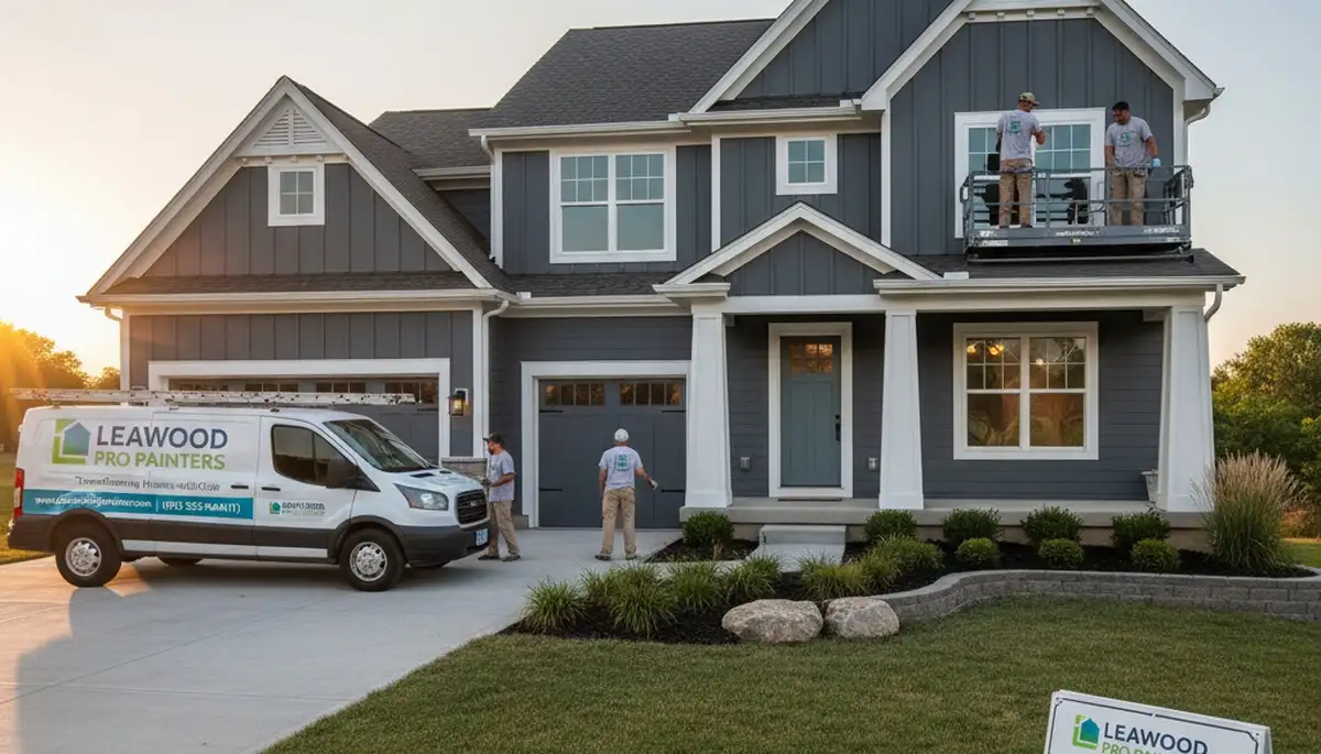 Professional house painters refinishing home exterior siding in Olathe, KS