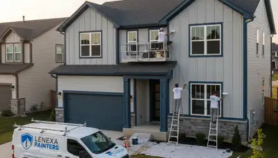 Professional house painters finishing exterior home in Olathe KS by PaintingOlatheKS.com