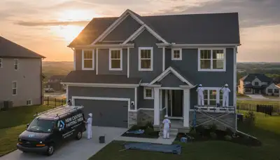 Professional house painters working on exterior home painting in Olathe, KS