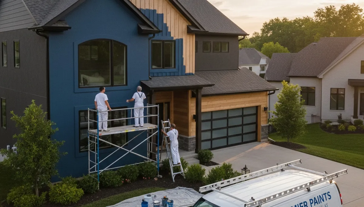 Professional house painters finishing exterior home repaint in Olathe, KS