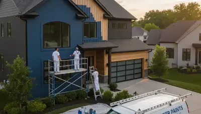 Professional house painters finishing exterior home repaint in Olathe, KS