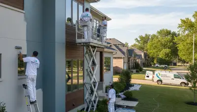 Professional house painters finishing exterior home painting in Olathe, KS