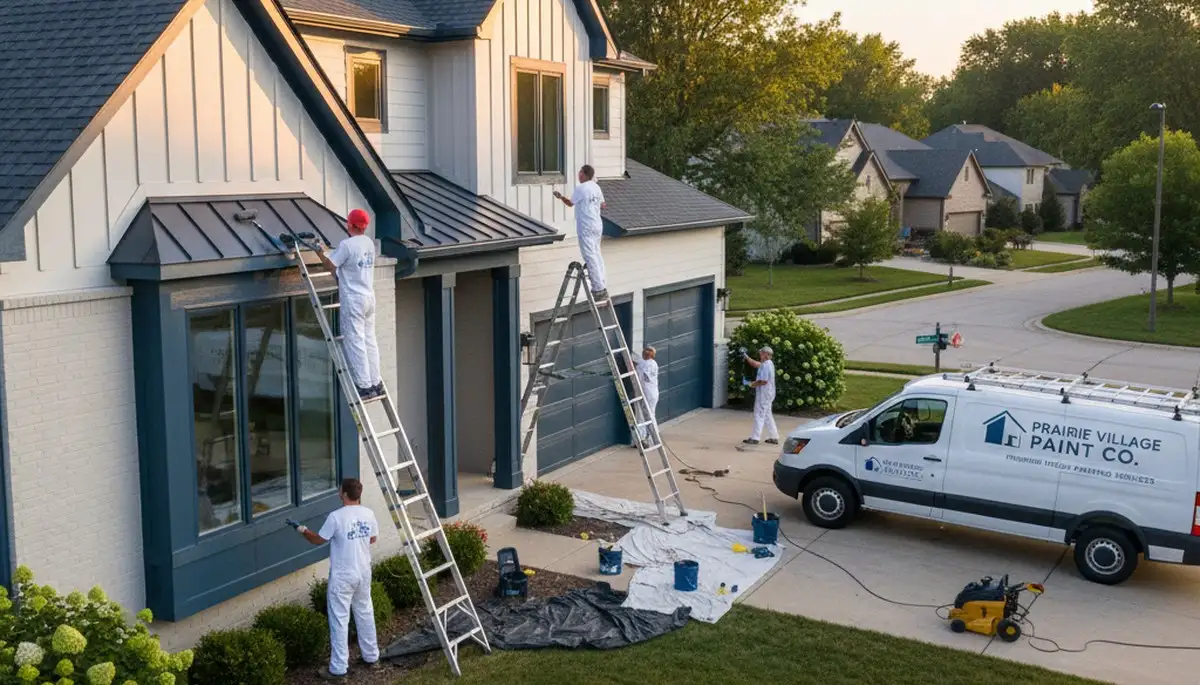 Professional house painters refreshing home exterior in Olathe KS