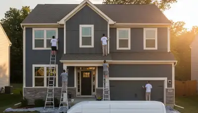 Professional house painters finishing exterior home repaint in Olathe KS
