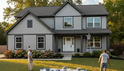 Professional house painters working on home exterior in Olathe KS