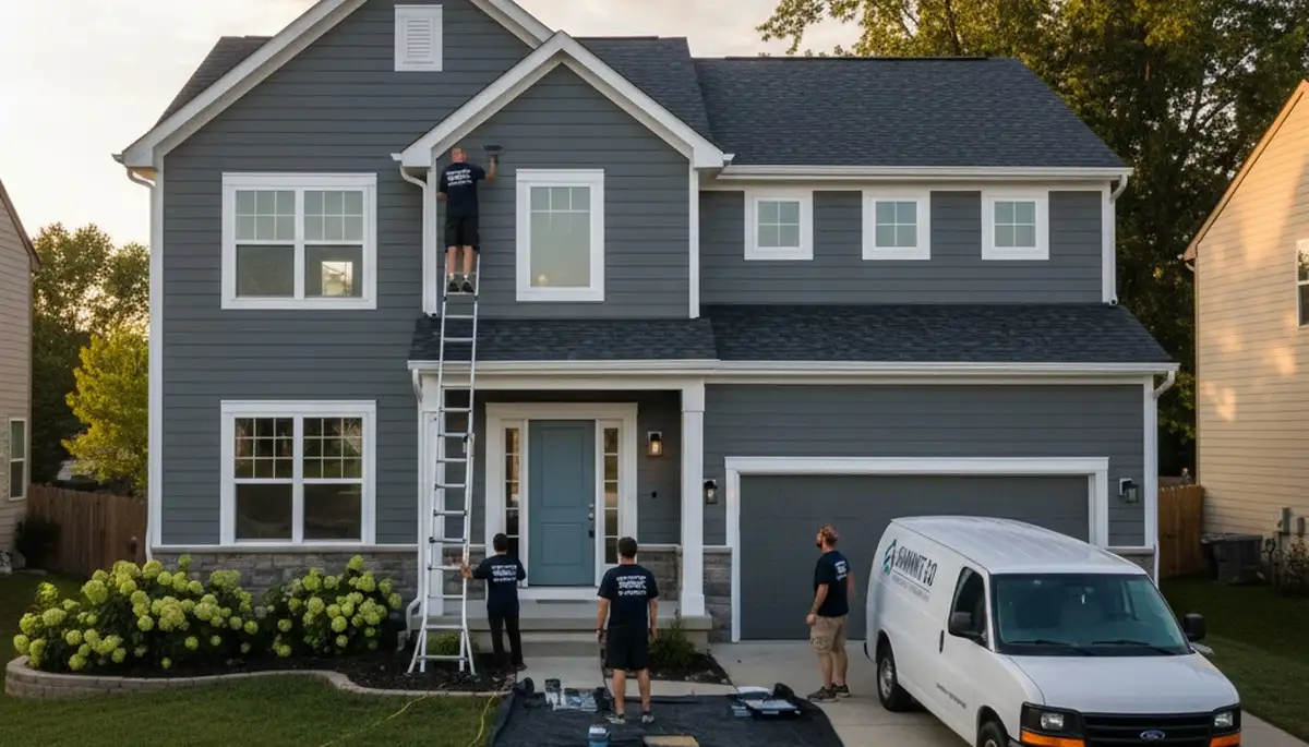 Professional house painters applying exterior paint to home in Olathe KS
