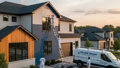 Professional house painters finishing exterior home painting in Olathe, KS