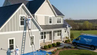 Professional house painters working on exterior home repaint in Olathe KS