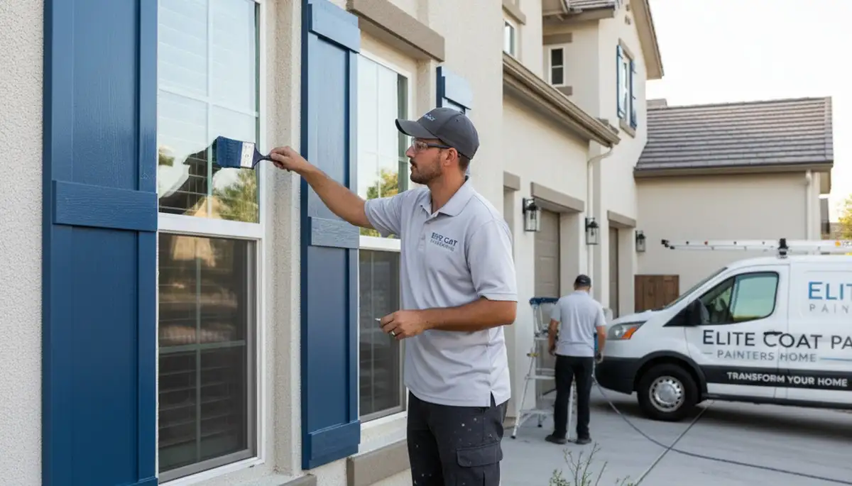 Professional shutter painting service on a home exterior in Olathe, KS by expert house painters