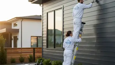 Professional siding painting on a residential home in Olathe, KS by expert exterior house painters