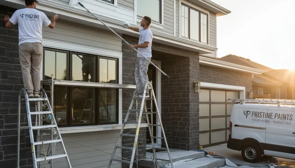 Professional trim and fascia painting on a home exterior in Olathe, KS by expert house painters