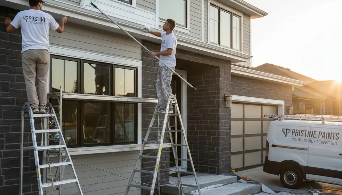 Professional trim and fascia painting on a home exterior in Olathe, KS by expert house painters